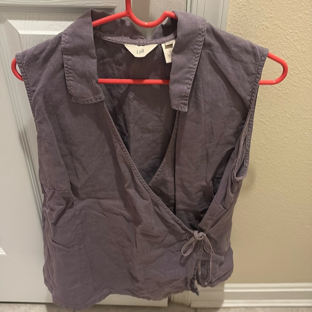 J Jill 1X purple linen Wrap sleeveless top.
